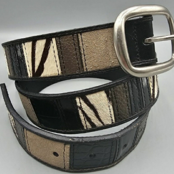 Fossil Womens Belt Size L Animal Print Patchwork Black Grey Zebra Adjustable - Picture 5 of 7